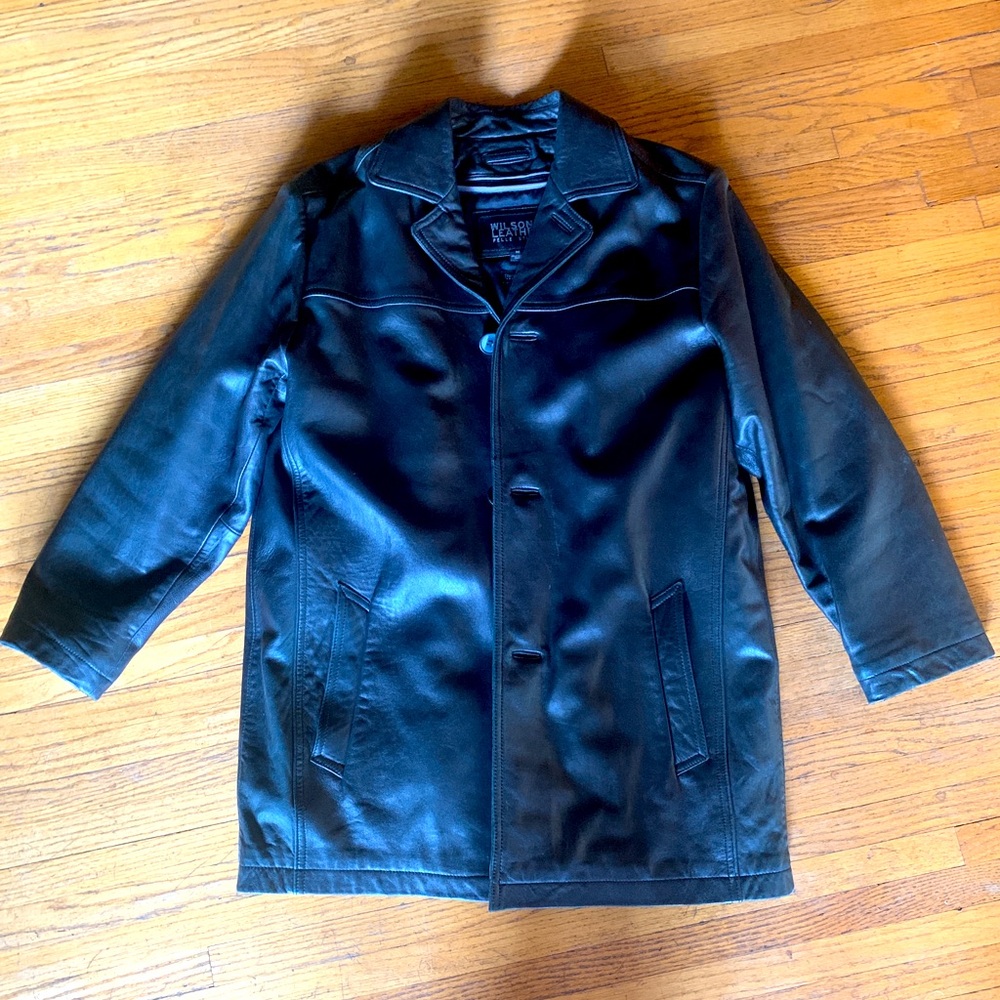 Wilson’s Leather Man’s mid length coat black w lining